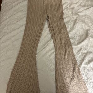 Cable Knit Flare Pants in Beige